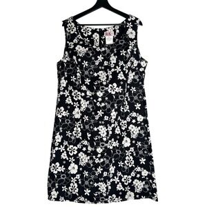 R&K Originals Womens Size 18 Black White Floral Hibiscus Sleeveless Sheath Dress